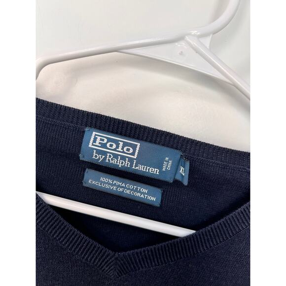 Vintage Polo by Ralph Lauren Men's Pima Cotton V Neck Sweater Logo Blue Size XL - Picture 4 of 7